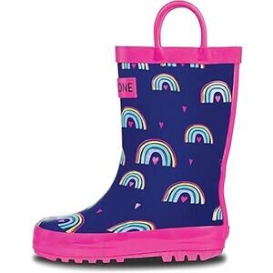 Lone Cone Little Girls Size 1 Blue Pink Rainbow Pull On Rain Boots Shoes